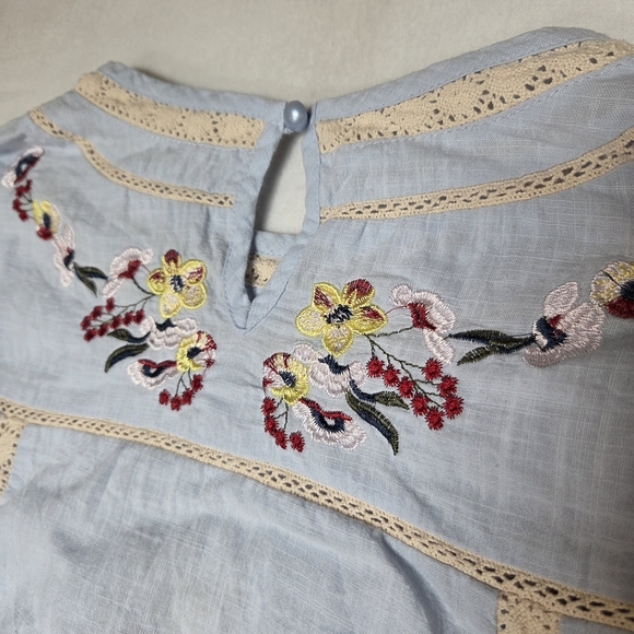 Praire Shirt Embroidered Light Blue Tunic Top Youthful - Picture 15 of 15